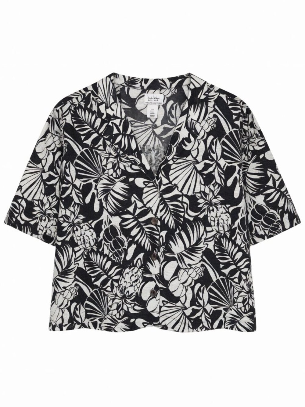 Nicole Miller Women's Floral Button Shirt L Black